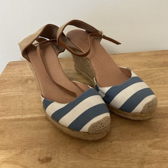 Caslon Nautical Mary Jane Striped Espadrille Platform Wedge Size 10 1/2 - Picture 1 of 11